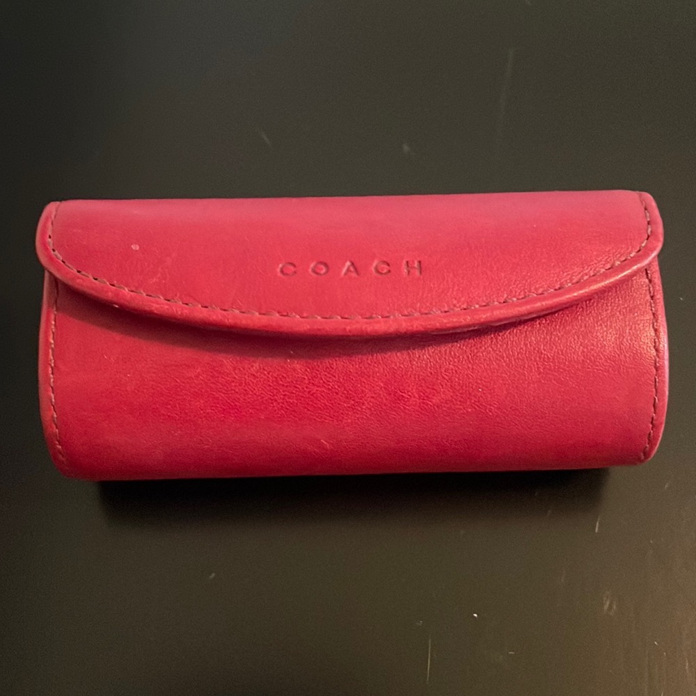 Coach red leather lipstick case with interior mirror